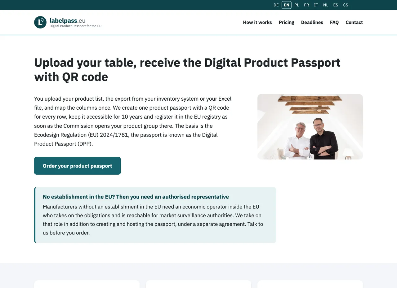 Homepage of labelpass.eu