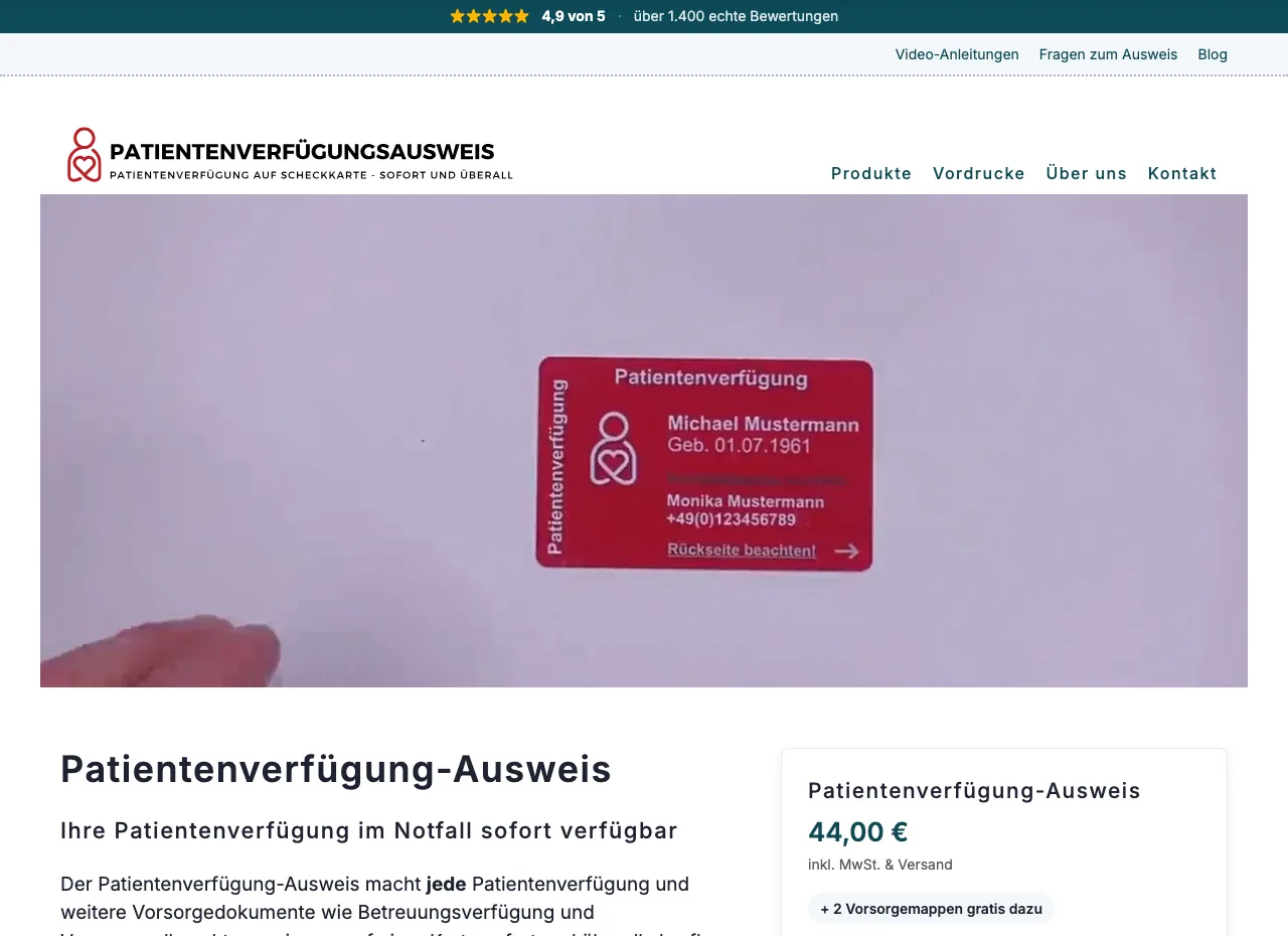 Startseite von patientenverfuegung-ausweis.de
